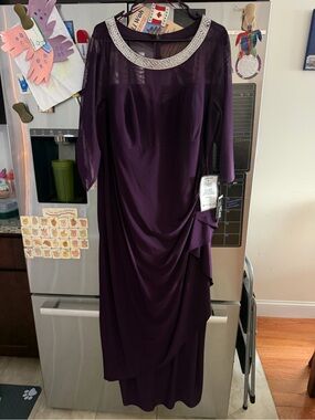 Embellished Neckline Purple Evening Dress